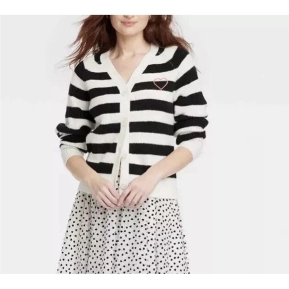 Striped Black and White Women's Sweater Cardigan - Picture 1 of 8